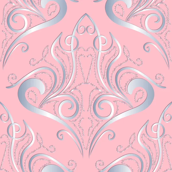 Světle Růžové Vintage Damaškové Bezešvé Vzor Zdobené Vzorované Květinové Pozadí — Stockový vektor