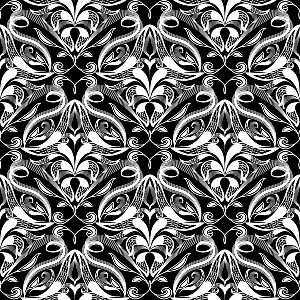 Ethno Stil Blumenvektor Paisley Nahtlose Muster Schwarz Und Weiß Ornamental — Stockvektor