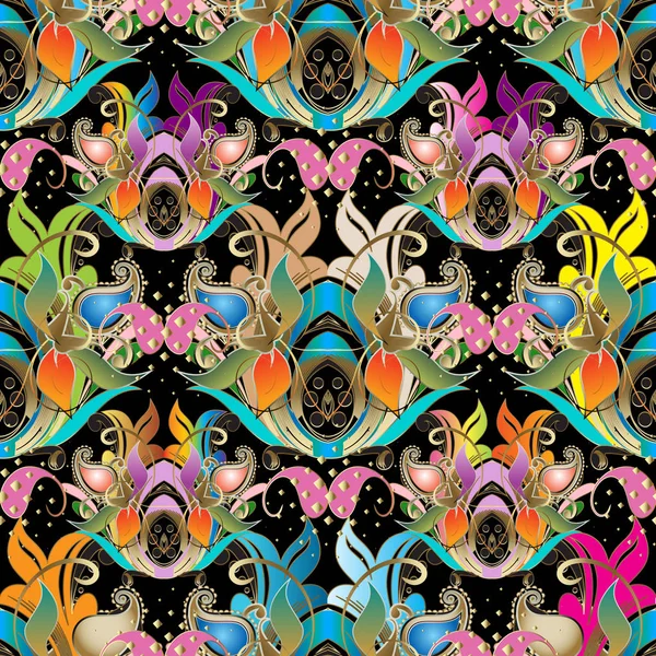 Colorido Hermoso Patrón Sin Costuras Paisley Floral Vector Ornamental Brillante — Vector de stock