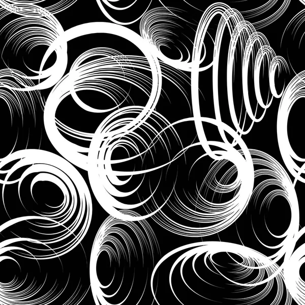 Swirl cirkels geometrische zwart-wit naadloze patroon. Monoch — Stockvector