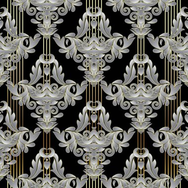 Çizgili Barok Dikişsiz desen duvar kağıdı.