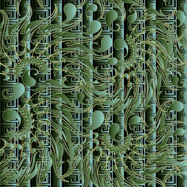 Green Paisleys Floral Elegance Vector Seamless Pattern Background Wallpaper Illustration — Stock Vector
