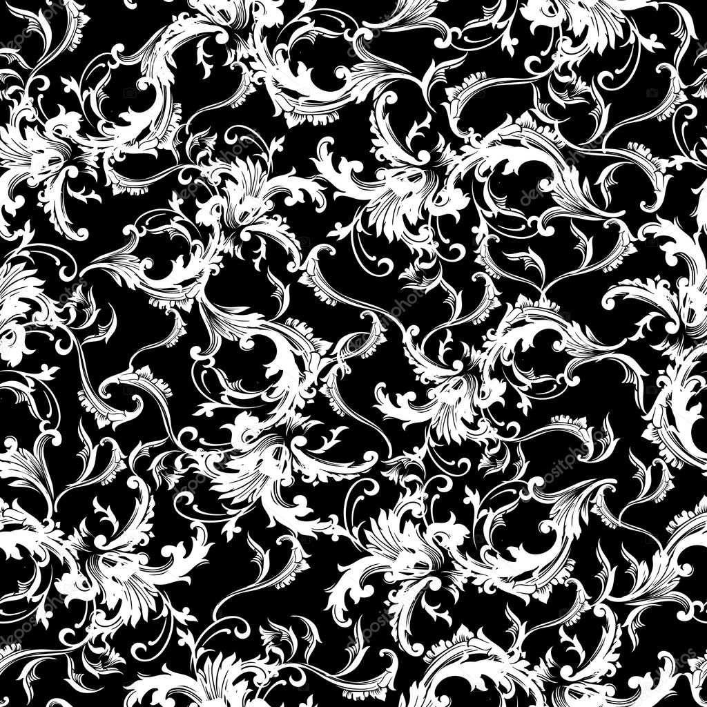 Baroque black and white seamless pattern.