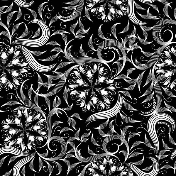 Винтажный цветочный монохромный черно-белый безseamless узор . — стоковый вектор