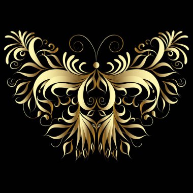 Altın Kelebek. Vektör çizim. Desenli klasik tasarım.