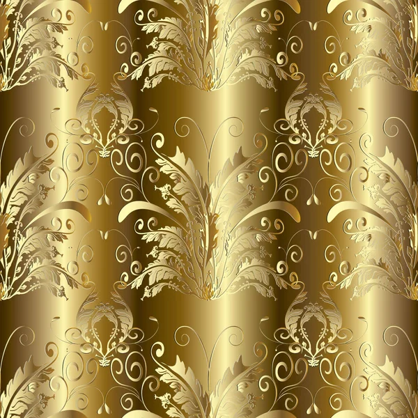 Ornate gold 3d damask seamless pattern. Ornamental textured gold