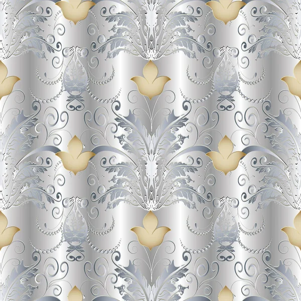 Or blanc Baroque motif sans couture — Image vectorielle