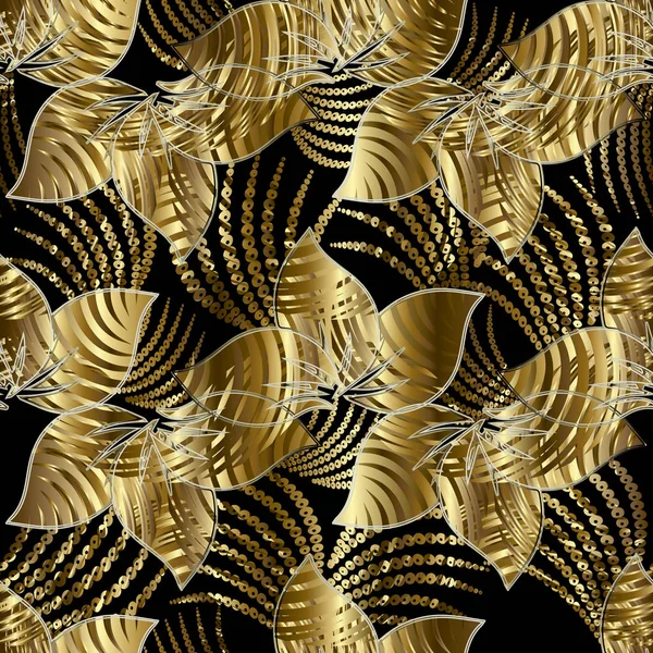 Gouden naadloze bloemmotief. Sierbloemen — Stockvector