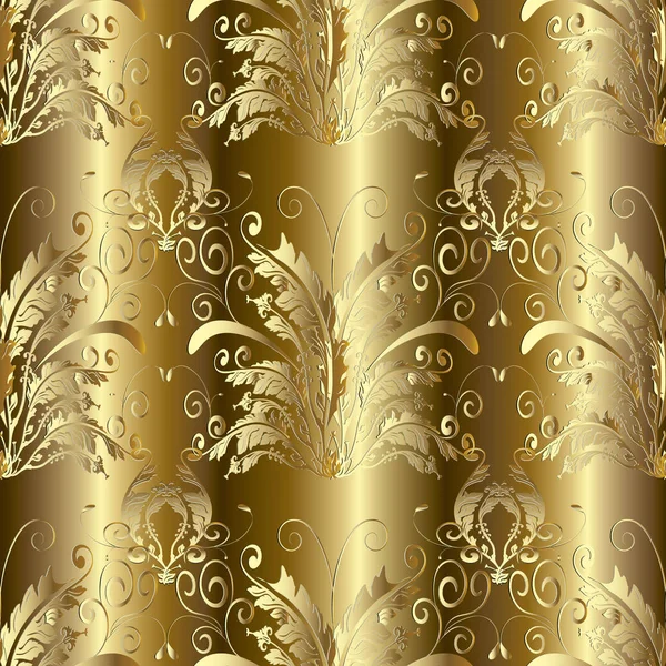 Oro 3d barroco Damasco patrón sin costuras. Fondo floral vectorial — Archivo Imágenes Vectoriales