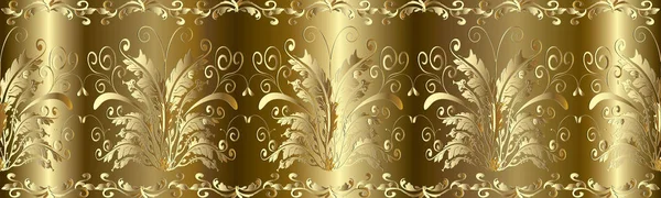 Gold 3d Baroque seamless border pattern. — Stock Vector