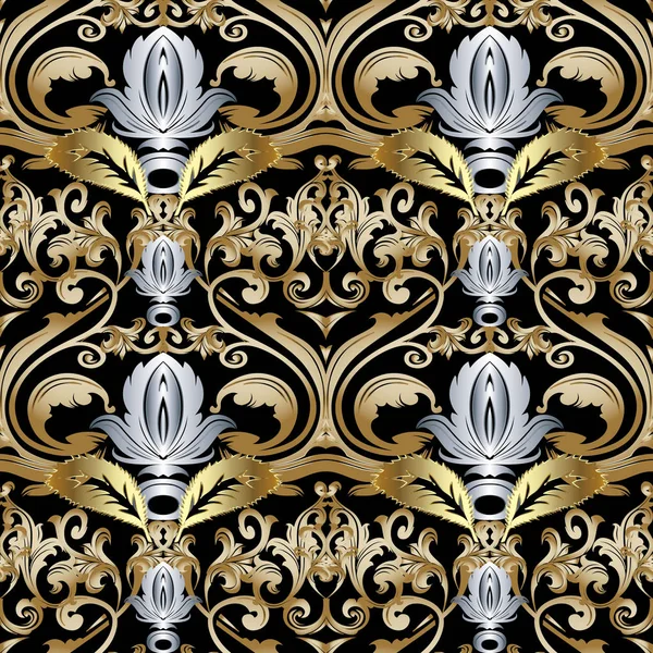 Orné or argent motif baroque sans couture . — Image vectorielle