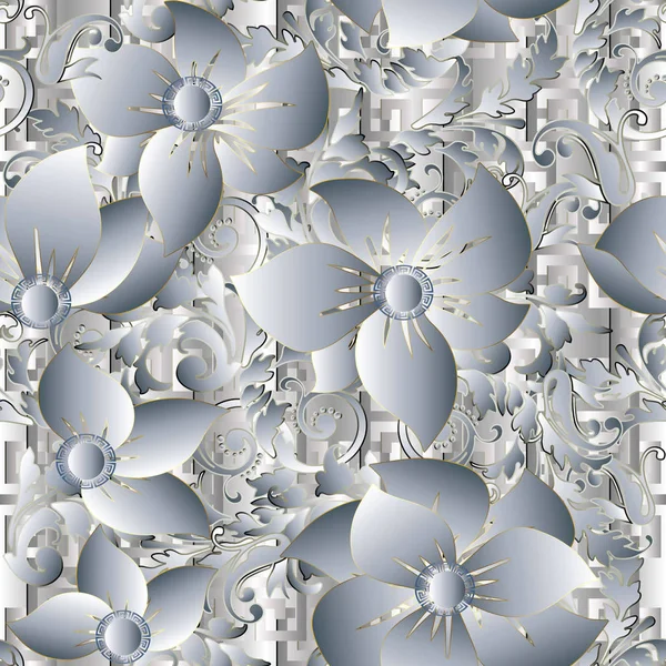 Vintage floral 3d griego patrón sin costura . — Vector de stock