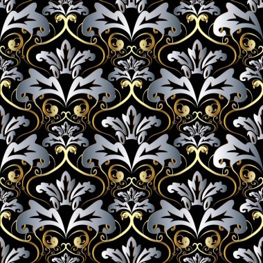 Vintage Altın Gümüş 3d Barok seamless modeli.