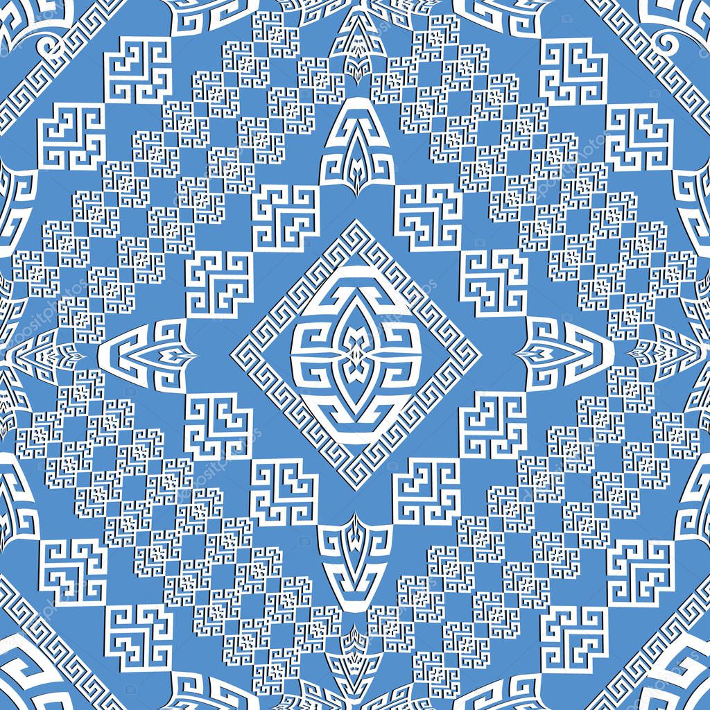 Elegance light blue geometric greek seamless pattern. 