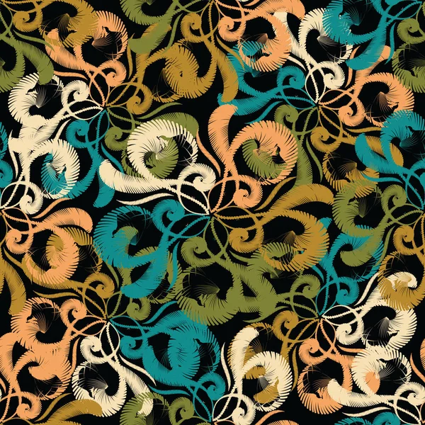 Moderne abstracte kleurrijke borduurwerk naadloze patroon. — Stockvector