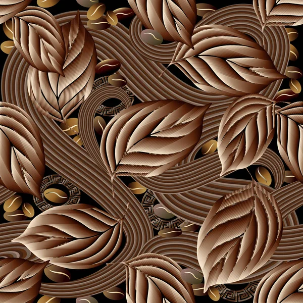 Modern brown 3d coffee beans seamless pattern. — Stock Vector