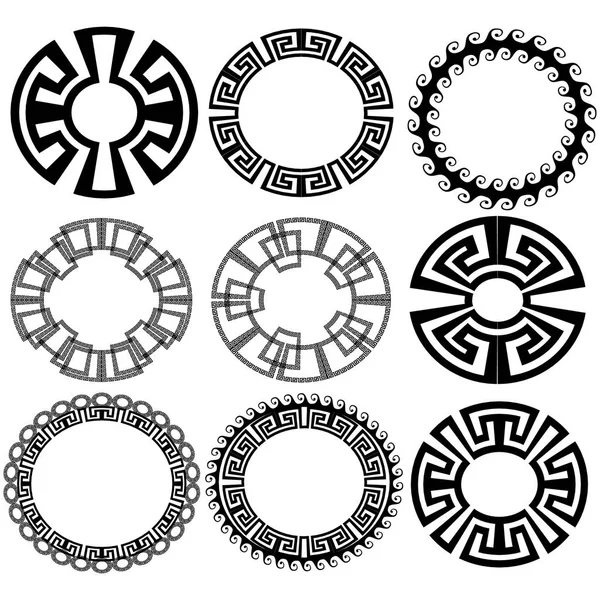 Round greek key meander border frame patterns. Vector set. — Stock Vector