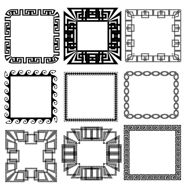 Quadrato greco chiave meandro schemi cornice di confine impostato . — Vettoriale Stock