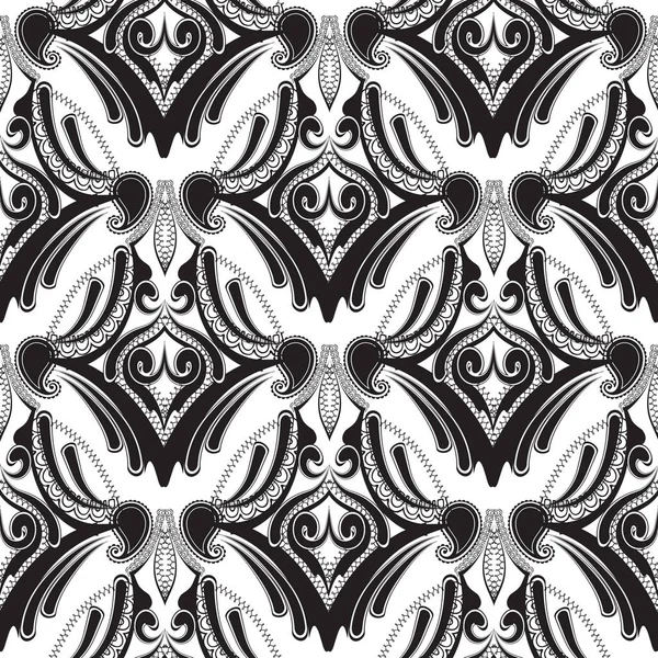 Motif sans couture paisley floral noir et blanc . — Image vectorielle