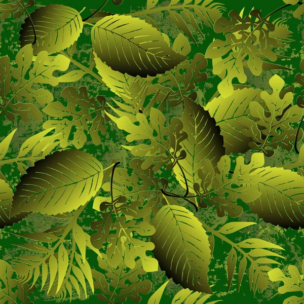 Grunge texturizado 3d hojas vector patrón sin costura . — Vector de stock
