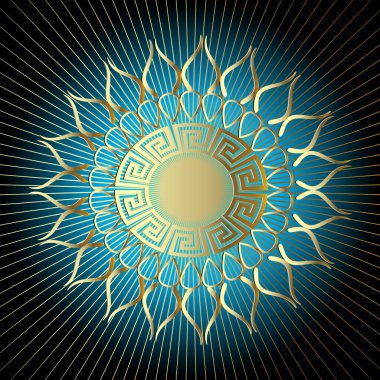 Altın 3d güneşli Yunan vektör paneli desen