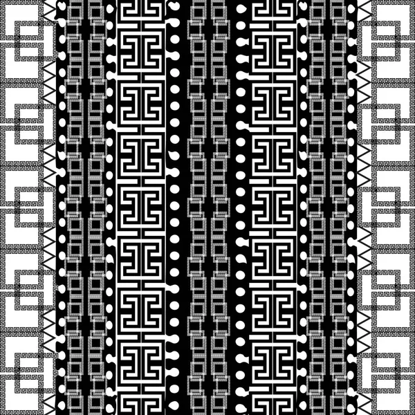 Сучасний Чорно Білий Смугастий Грецький Вектор Безшовний Візерунок Геометричний Абстрактний — стоковий вектор