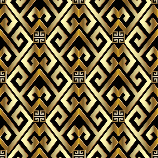 Gold 3d greek seamless pattern. — Stock Vector