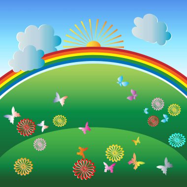 Çizgi film vektör renkli peyzaj çizim. 