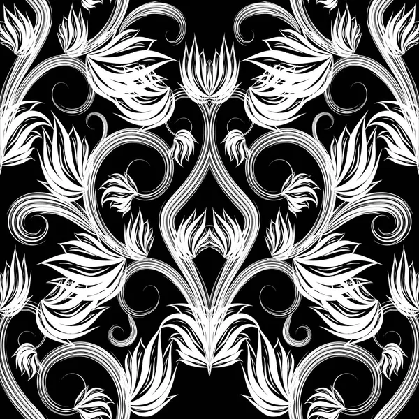 Beautiful black and white floral vector seamless pattern. — Stock Vector