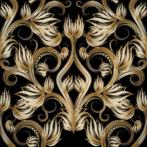 Beau motif floral vecteur 3d or sans couture . — Image vectorielle