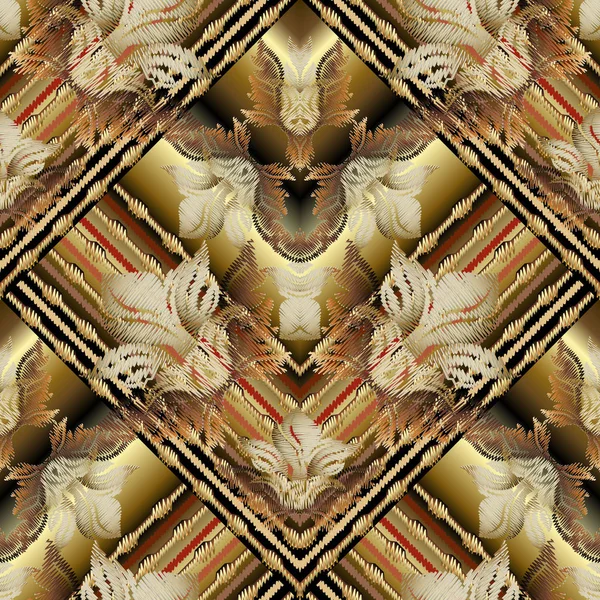 Baroque rayé motif floral broderie sans couture . — Image vectorielle