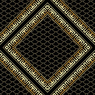 Altın rhombus 3d Yunan anahtar menderes çerçeveler seamless modeli.