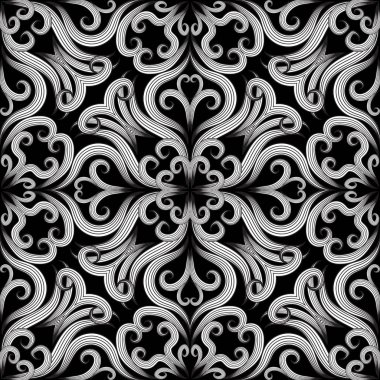 Güzel çiçek siyah beyaz vektör seamless modeli.