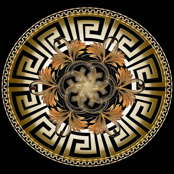 Ornate golden 3d greek vector mandala pattern with Baroque ornam — Stock Vector