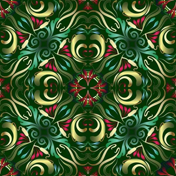 Verde floral griego vector patrón sin costura . — Vector de stock
