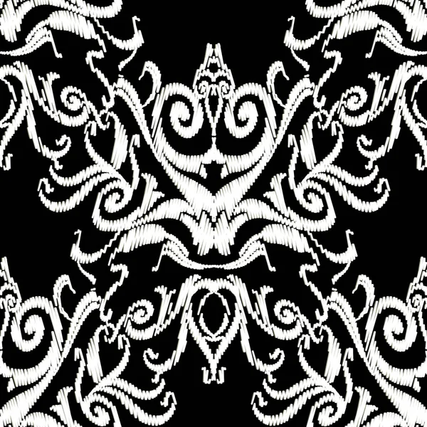 Zwart-wit borduurwerk damast naadloze patroon vector. — Stockvector