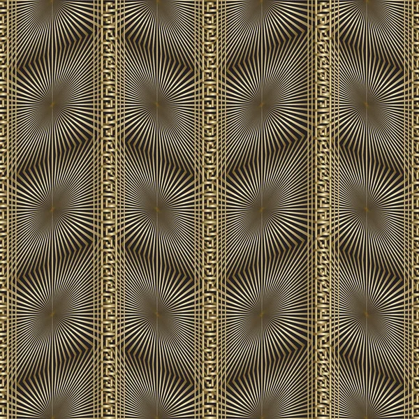 Abstract gold 3d vector greek seamless pattern. — Stock Vector