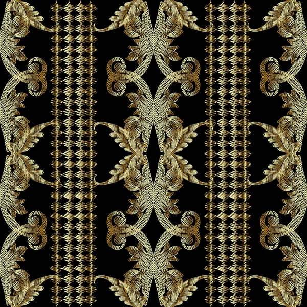 Vector de bordado barroco de oro rayado patrón sin costuras — Vector de stock