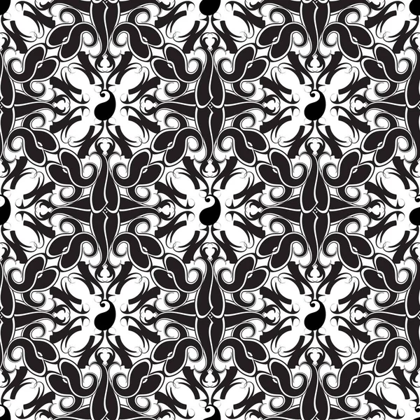 Paisley schwarz-weißer Vektor nahtloses Muster — Stockvektor