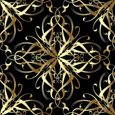 Vintage Altın vektör 3d Damask seamless modeli.