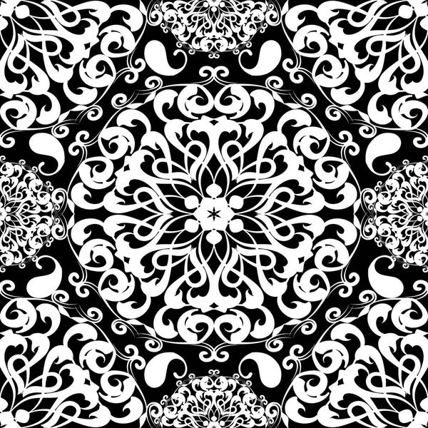 Черно-белый Пейсли бесшовный рисунок мандала . — стоковый вектор