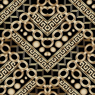 Süslü altın 3d geometrik vektör seamless modeli. 
