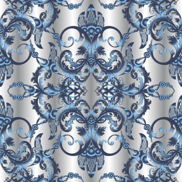 Magnifique Damas baroque 3d vecteur motif sans couture . — Image vectorielle