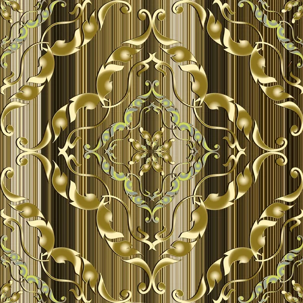 Kunstvolles Gold 3d barocker Vektor nahtloses Muster. — Stockvektor