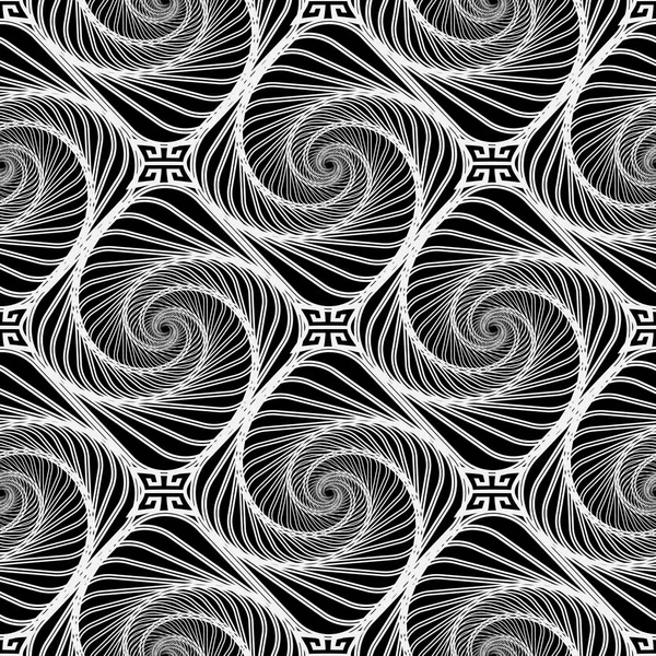 Spiral abstract black and white vector seamless pattern. — Stock Vector