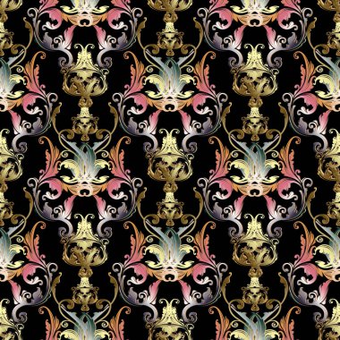 Güzel barok Şam 3d vektör seamless modeli. 