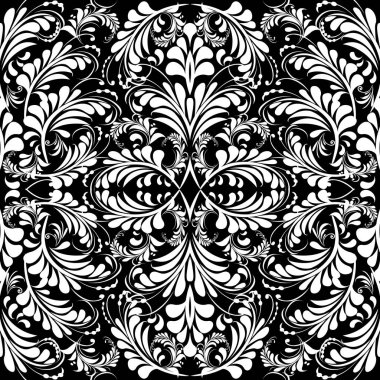 Çiçek vintage siyah beyaz vektör seamless modeli. 