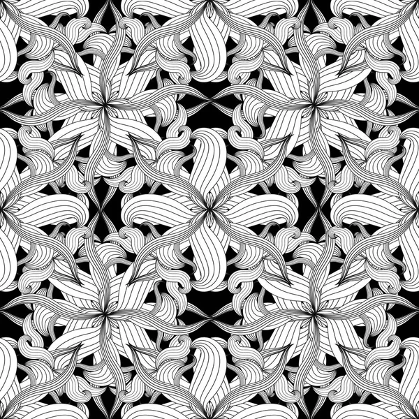Karmaşık soyut siyah ve beyaz çiçek vektör sorunsuz bilmece — Stok Vektör