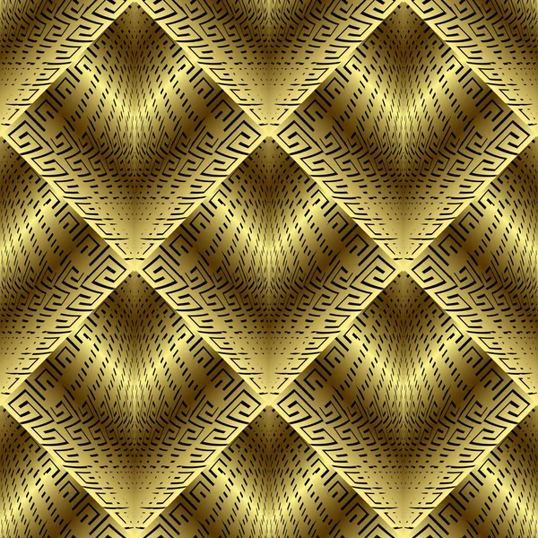 Gold 3d grekiska vektor sömlösa mönster. Utsmyckade bakgrund — Stock vektor
