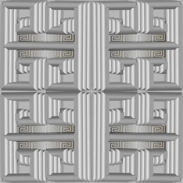 3D srebrny grecki geometryczne wektor wzór. — Wektor stockowy